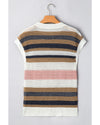 Pink Stripe Color Block Eyelet Knit Short Sleeve Sweater Tee - XL