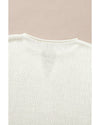 Brown Striped Accent Notched V Neck Cropped Sweater T Shirt - L