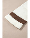Brown Striped Accent Notched V Neck Cropped Sweater T Shirt - S