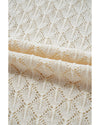 Beige Hollow Out Crochet O Neck Short Sleeve Sweater Tee - M
