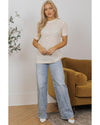 Beige Hollow Out Crochet O Neck Short Sleeve Sweater Tee - M