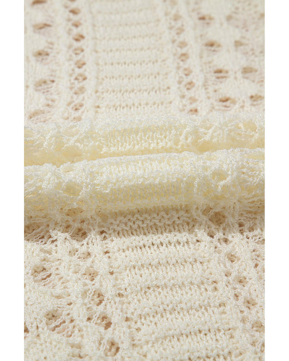 Azura Exchange White Hollow Out Knit Bracelet Sleeve Drop Shoulder Sweater - M