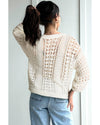 Azura Exchange White Hollow Out Knit Bracelet Sleeve Drop Shoulder Sweater - M