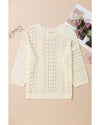 Azura Exchange White Hollow Out Knit Bracelet Sleeve Drop Shoulder Sweater - M