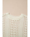 Azura Exchange White Hollow Out Knit Bracelet Sleeve Drop Shoulder Sweater - M