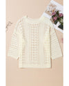 Azura Exchange White Hollow Out Knit Bracelet Sleeve Drop Shoulder Sweater - M