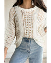 Azura Exchange White Hollow Out Knit Bracelet Sleeve Drop Shoulder Sweater - M