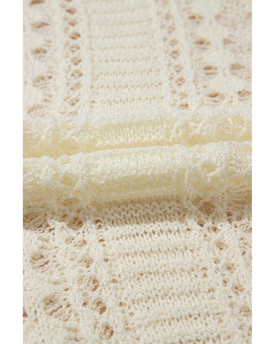 Azura Exchange White Hollow Out Knit Bracelet Sleeve Drop Shoulder Sweater - XL