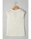 Beige Notched V Neck Short Sleeve Sweater - L
