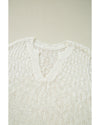 Beige Notched V Neck Short Sleeve Sweater - M