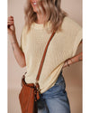 Oatmeal Solid Color Batwing Short Sleeve Round Neck Knit T Shirt - L
