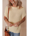Oatmeal Solid Color Batwing Short Sleeve Round Neck Knit T Shirt - L