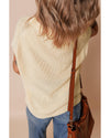 Oatmeal Solid Color Batwing Short Sleeve Round Neck Knit T Shirt - M