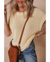 Oatmeal Solid Color Batwing Short Sleeve Round Neck Knit T Shirt - M