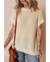 Oatmeal Solid Color Batwing Short Sleeve Round Neck Knit T Shirt - M