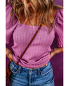 Phalaenopsis Textured Square Neck Half Sleeve Knitted Top - L