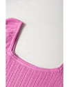 Phalaenopsis Textured Square Neck Half Sleeve Knitted Top - L