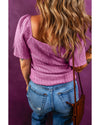 Phalaenopsis Textured Square Neck Half Sleeve Knitted Top - XL