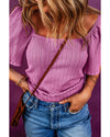 Phalaenopsis Textured Square Neck Half Sleeve Knitted Top - XL