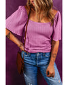 Phalaenopsis Textured Square Neck Half Sleeve Knitted Top - XL