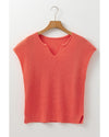 Flamingo Solid Textured Knitted Notch V Neck Sweater T Shirt - XL