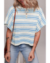 Sky Blue Stripe Boxy Fit Wide Sleeve Sweater T Shirt - M