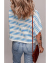 Sky Blue Stripe Boxy Fit Wide Sleeve Sweater T Shirt - M