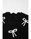 Black Bow Print Side Ties Scalloped Hem Sweater T Shirt - M