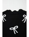 Black Bow Print Side Ties Scalloped Hem Sweater T Shirt - M