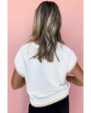 White Knitted YEEHAW Stitch Edge Crew Neck Sweater T Shirt - L