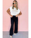 White Knitted YEEHAW Stitch Edge Crew Neck Sweater T Shirt - S
