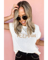 White Knitted YEEHAW Stitch Edge Crew Neck Sweater T Shirt - S