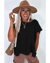 Black Solid Color Sweater Tee with Side Slits - M
