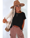 Black Solid Color Sweater Tee with Side Slits - M