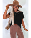 Black Solid Color Sweater Tee with Side Slits - M