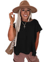 Black Solid Color Sweater Tee with Side Slits - M