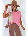 Sachet Pink Solid Color Sweater Tee with Side Slits - L