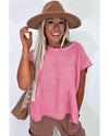 Sachet Pink Solid Color Sweater Tee with Side Slits - L