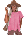 Sachet Pink Solid Color Sweater Tee with Side Slits - L