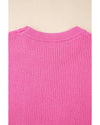 Bright Pink Western Horse Embroidered Round Neck Sweater Tee - M