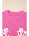 Bright Pink Western Horse Embroidered Round Neck Sweater Tee - S