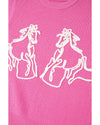 Bright Pink Western Horse Embroidered Round Neck Sweater Tee - XL
