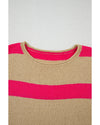 Pink Stripe Colorblock Short Sleeve Crew Neck Lightweight Sweater - XL