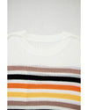 White Striped Pocketed Loose Fit Crewneck Knitted T Shirt - XL
