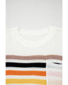 White Striped Pocketed Loose Fit Crewneck Knitted T Shirt - XL
