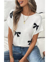 Black Bow Pattern Knit Short Sleeve Sweater - S