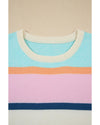 Multicolour Striped Color Block Flutter Sleeve Patchwork Sweater Top - L
