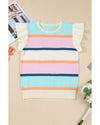 Multicolour Striped Color Block Flutter Sleeve Patchwork Sweater Top - S