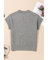 High Flower Pattern Ribbed Trim Short Sleeve Boxy Sweater - L