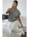 High Flower Pattern Ribbed Trim Short Sleeve Boxy Sweater - XL
